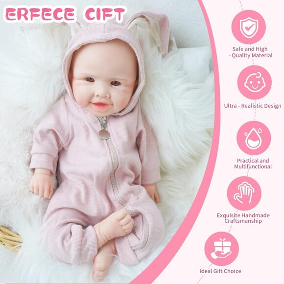 🆕17 Inch Realistic Full Silicone Lifelike Reborn Smiling Girl With Open Eyes - Picture 13 of 13